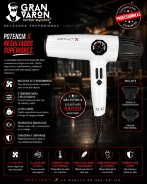 1 Secadora Profesional StyleCraft (S|C) Instinct-X: Motor Digital Brushless de Alta Velocidad