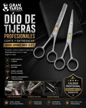 1 Dúo de Tijeras Profesionales Gran Varón Barber: Corte y Entresacar en Acero Japonés Mate (5.5")