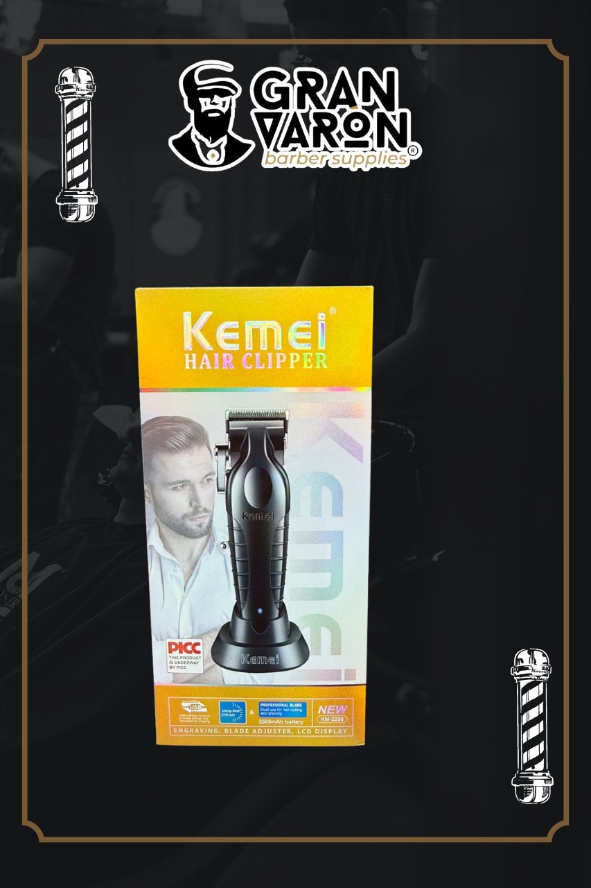 Máquina de Cortar Cabello Profesional Kemei KM-2296 - Edición Black con Base de Carga