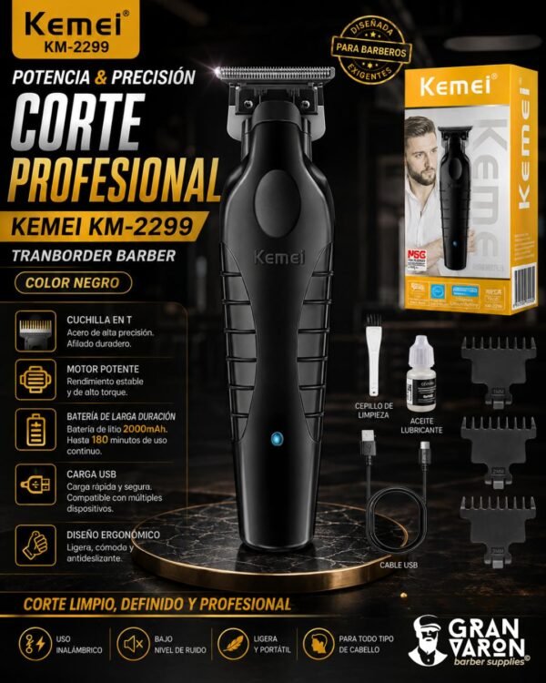 1 Cortadora De Cabello Kemei Km-2299 Transborder Barber Color Negro