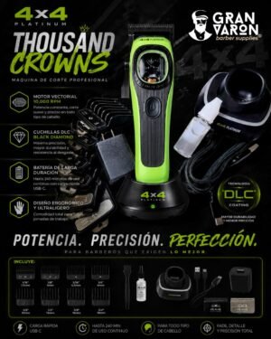 1 Clipper Profesional 4x4 Platinum "Thousand Crowns" – Máquina de Corte con Motor Vectorial 10,000 RPM y Cuchillas DLC