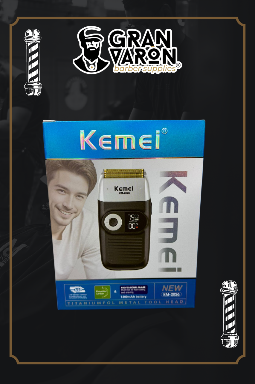 10 Rasuradora Profesional Kemei KM-2026 - Shaver de Doble Lámina de Titanio con Pantalla LCD y 3 Velocidades