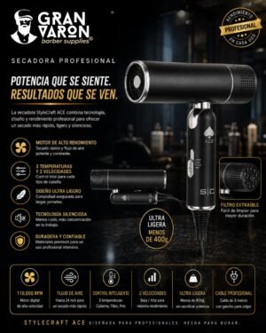 Secadora Profesional StyleCraft (S|C) ACE: Compacta, Plegable y de Alto Rendimiento