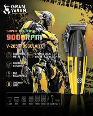 10 Máquina de Cortar Cabello Profesional VGR V-285 Muscular C1 - 9000 RPM y Motor Magnético