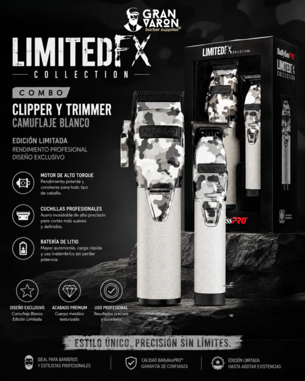Combo BaBylissPRO LimitedFX Collection - Clipper y Trimmer Camuflaje Blanco