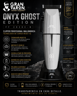 105 Máquina JRL Onyx Ghost Edition (FF 2020C-B): Clipper Profesional Inalámbrica con Tecnología de Carga Reset IQ