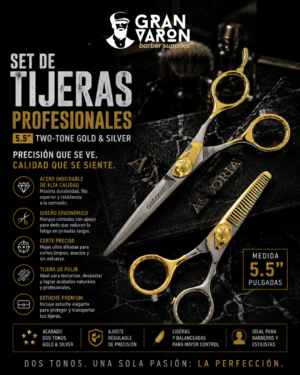 Set de Tijeras Profesionales Astoria - Premium Series 5.5" Two-Tone Gold & Silver