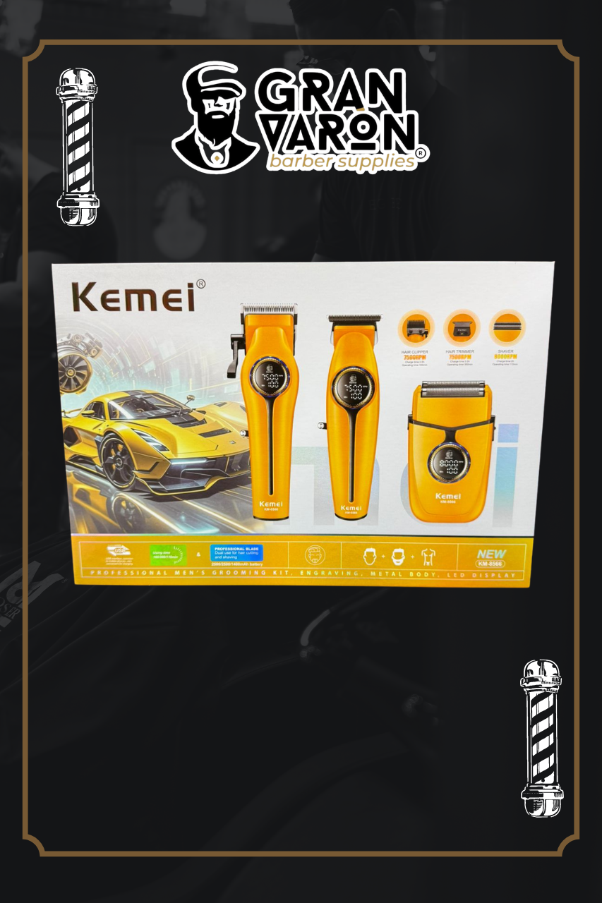 Set de Barbería Profesional Kemei KM-8566 Supercar Edition - Kit 3 en 1: Clipper, Trimmer y Shaver