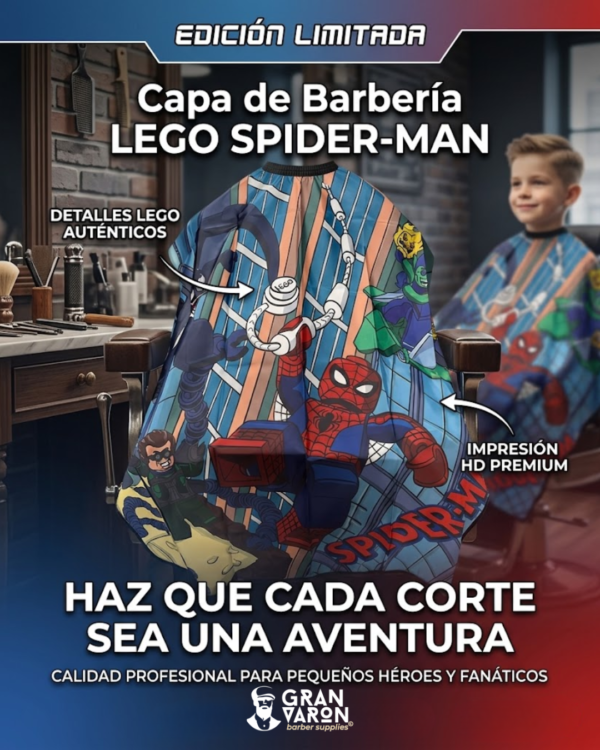 Capa de Barbería Infantil Profesional - Diseño Spider-Man Lego - Gran Varón