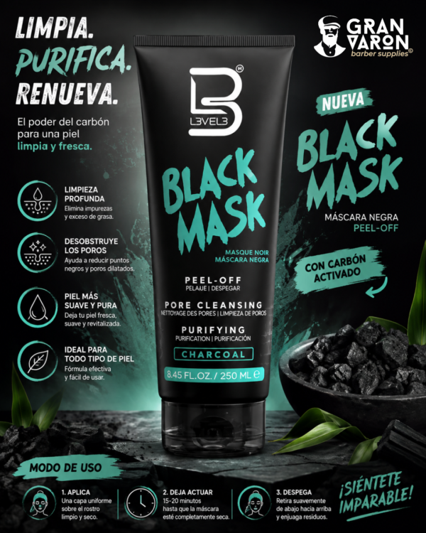 115 L3VEL3 Black Mask - Mascarilla Facial Peel-Off con Carbón Activo (250ml)