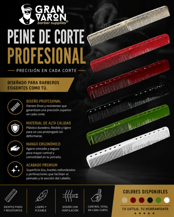 116 Peine de Corte Profesional Trento – Diseño Ergonómico con Guía de Sujeción y Alta Resistencia