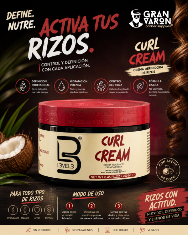 118 L3VEL3 Curl Cream - Crema de Rizos con Aceites Naturales (250ml)