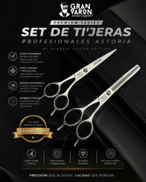 119 Set de Tijeras Profesionales Astoria - Premium Series 5" Classic Silver Edition