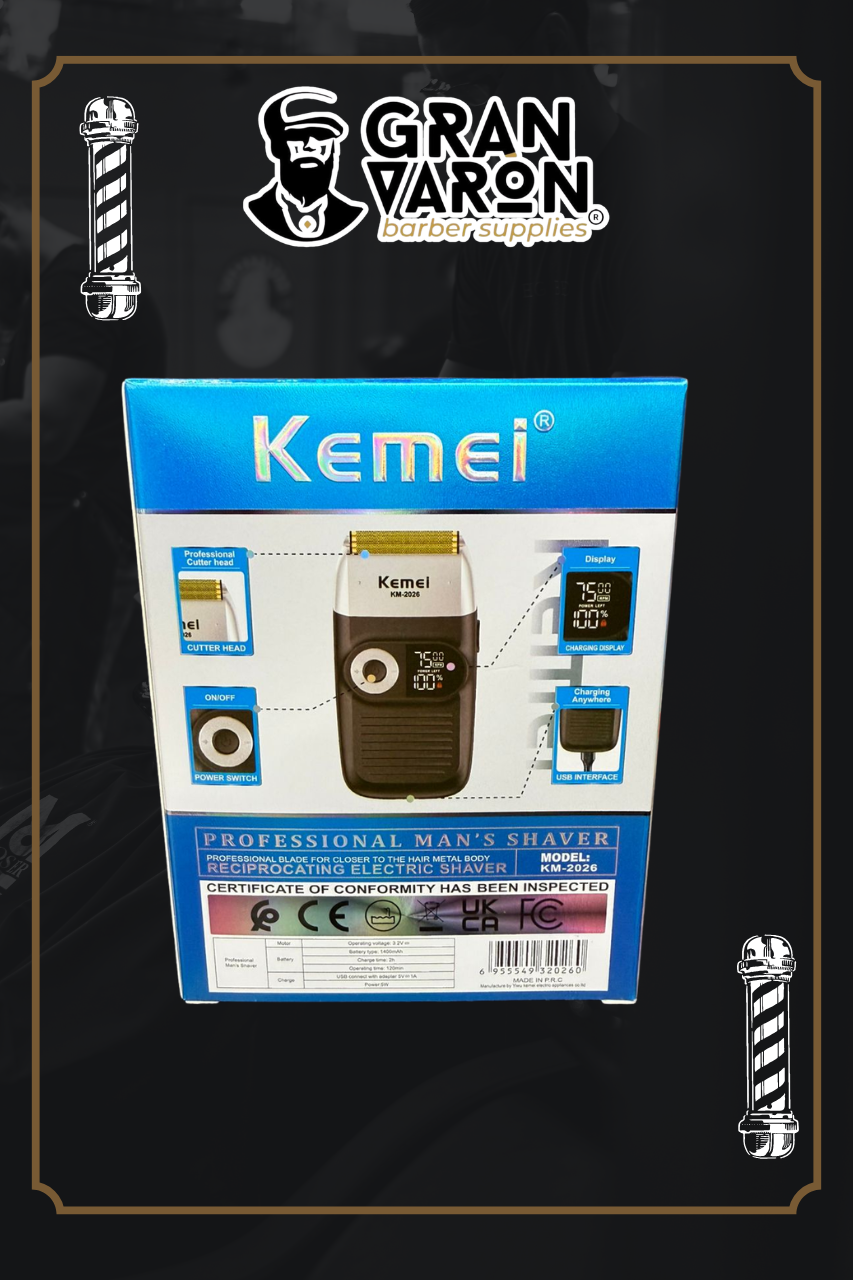 Rasuradora Profesional Kemei KM-2026 - Shaver de Doble Lámina de Titanio con Pantalla LCD y 3 Velocidades