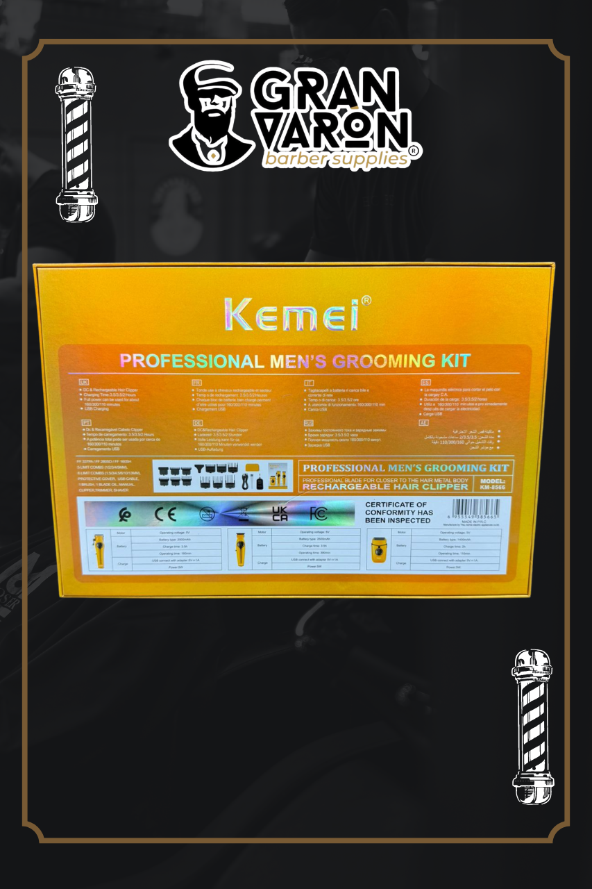 Set de Barbería Profesional Kemei KM-8566 Supercar Edition - Kit 3 en 1: Clipper, Trimmer y Shaver