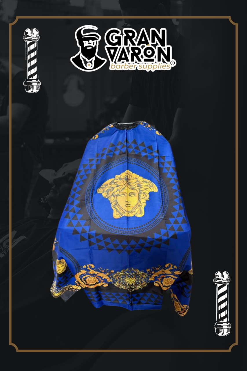 Capa de Barbero Profesional - Edición Royal Blue & Gold Medusa Luxury