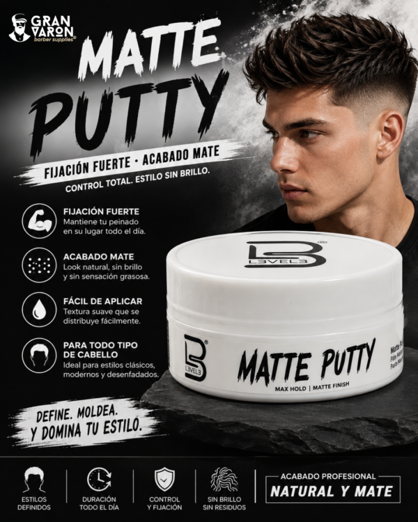 124 L3VEL3 Matte Putty - Pasta de Peinado Efecto Mate (Fijación Flexible)