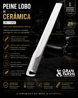 128 Peine Lobo de Cerámica Blanco 21 cm PE-71393