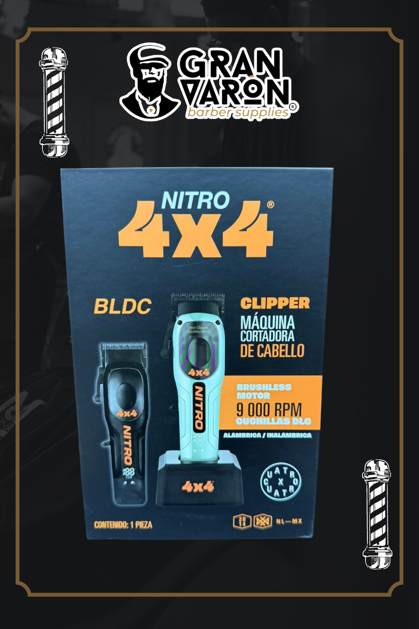 Máquina Cortadora de Cabello Profesional 4x4 Nitro BLDC – Motor Brushless 9,000 RPM con Cuchillas DL
