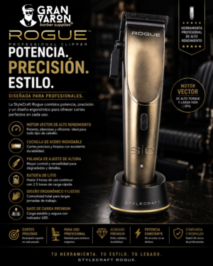 130 Clipper Profesional StyleCraft Rogue – Motor Magnético Microchipeado de Alta Velocidad