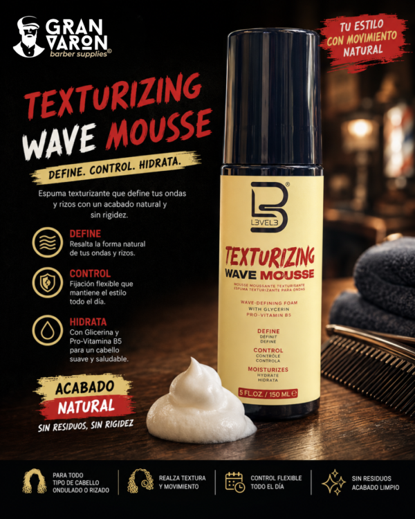 132 L3VEL3 Texturizing Wave Mousse - Espuma Modeladora con Pro-Vitamina B5