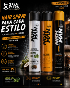 133 Lacas y Brillo NISHMAN Professional - Spray de Fijación Extra Fuerte y Brillo Nutritivo (400 ml)