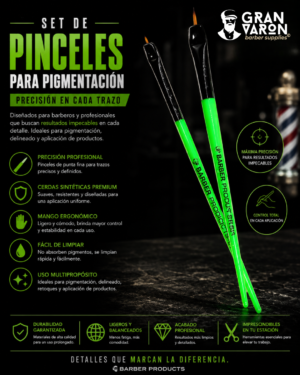 136 Set de Pinceles para Pigmentación BAREGK – Brochas de Precisión para Barba y Cejas (Neón Edition)