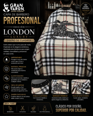 145 Capa de Barbero Profesional - Edición London Luxury (Diseño de Cuadros)