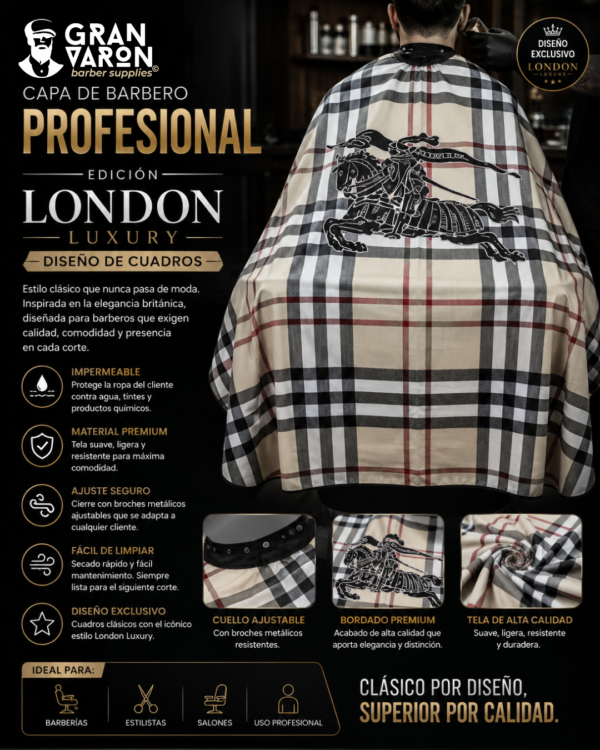 145 Capa de Barbero Profesional - Edición London Luxury (Diseño de Cuadros)