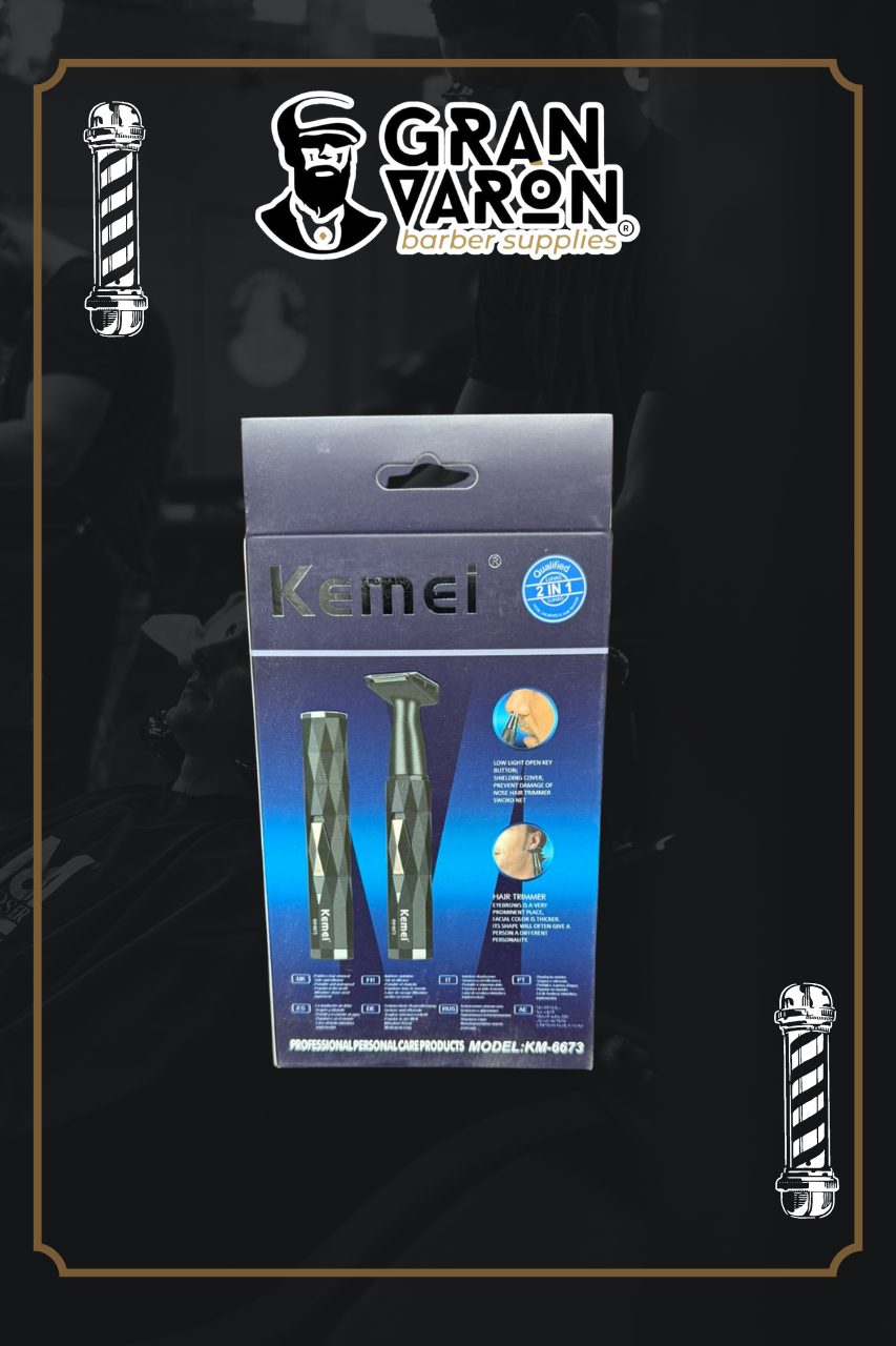 Recortador 2 en 1 Kemei KM-6673 - Nariz, Oído y Detalles de Barba/Cejas - Recargable y Portátil