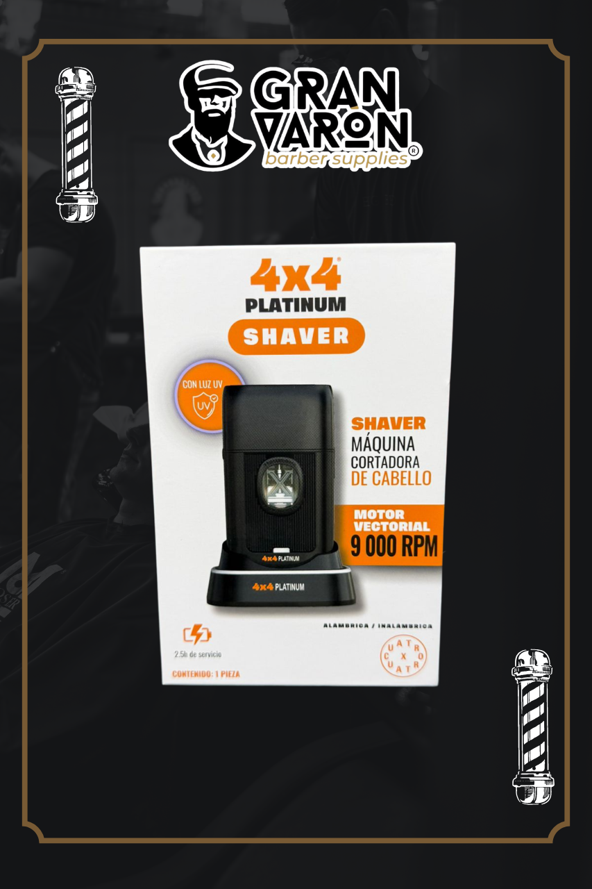 Rasuradora Profesional Shaver 4x4 Platinum con Luz UV – Motor Vectorial 9,000 RPM