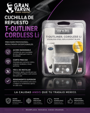 Cuchilla de Repuesto Andis T-Outliner Cordless Li - Acero Inoxidable (Original)
