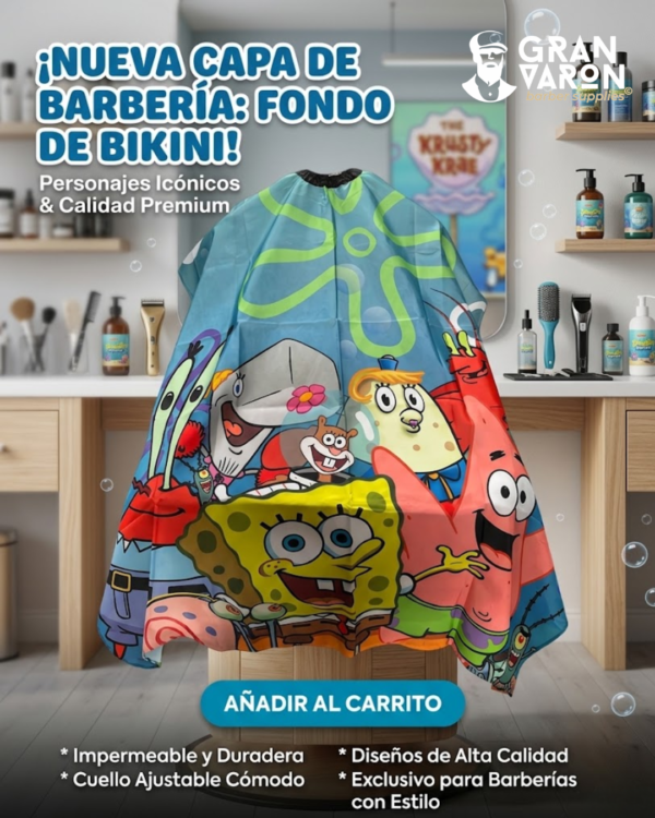 Capa de Barbería Profesional para Niños - Diseño Spongebob & Friends - Gran Varón