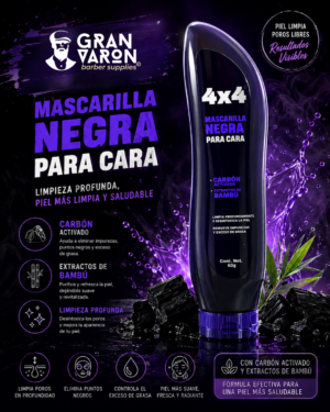 158 Mascarilla Negra Facial 4x4 Professional - Con Carbón Activado y Extracto de Bambú (90g)
