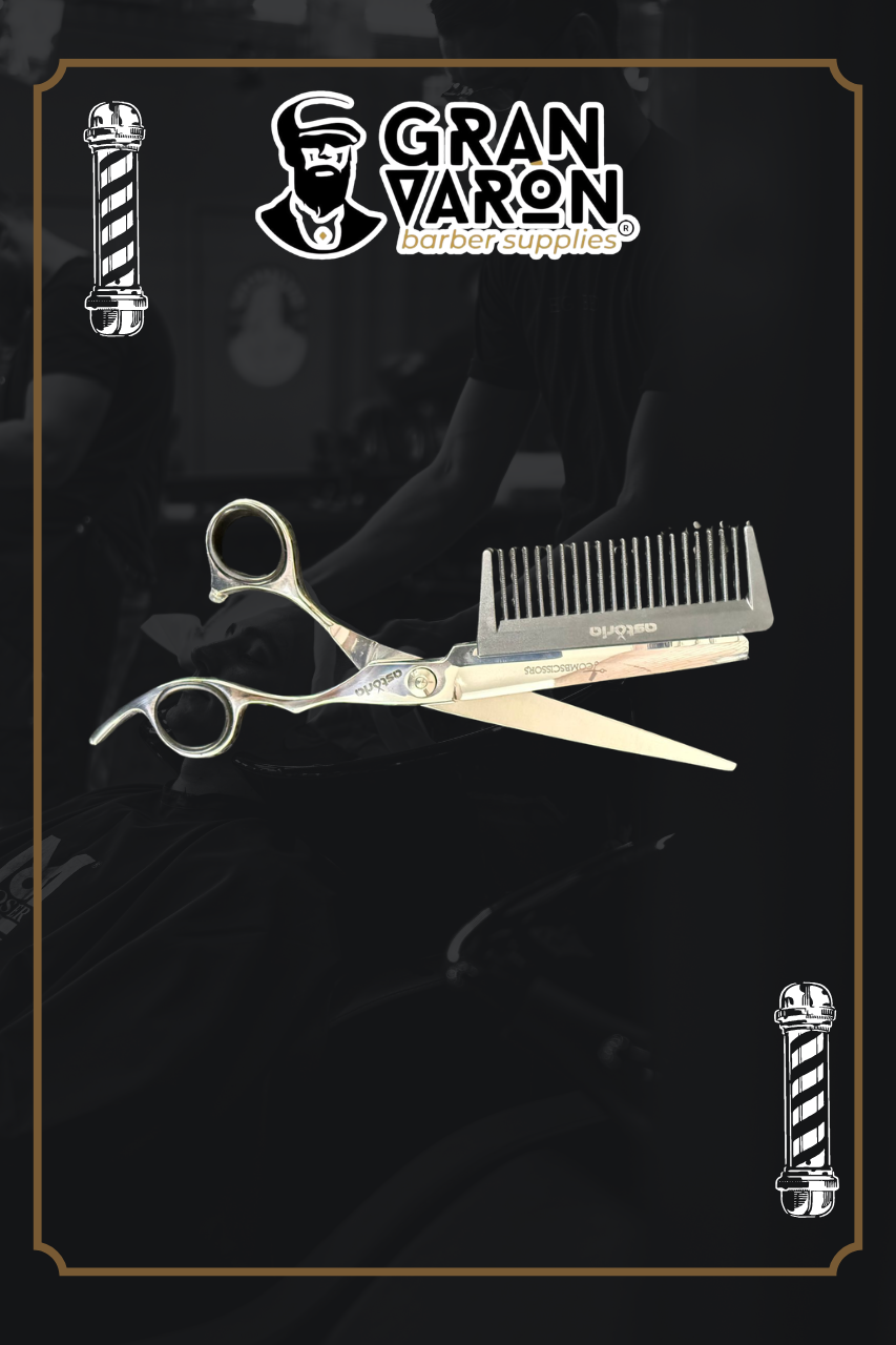 Tijera Híbrida Profesional Astoria - Comb Scissors Silver Edition (Corte + Peine de Precisión)