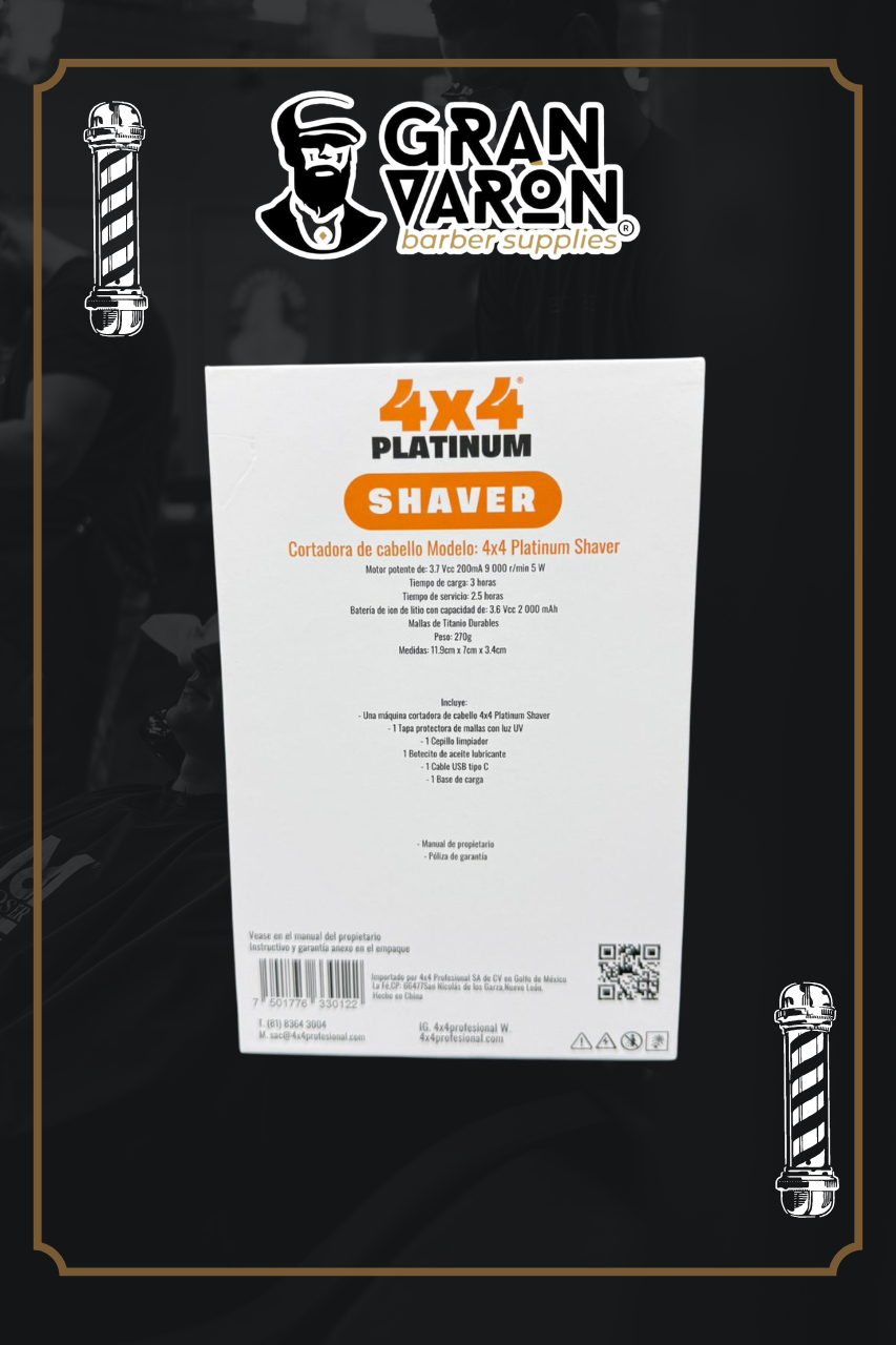 Rasuradora Profesional Shaver 4x4 Platinum con Luz UV – Motor Vectorial 9,000 RPM
