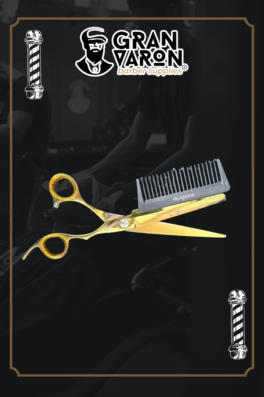 Tijera Híbrida Profesional Astoria - Comb Scissors Gold Edition (Corte + Peine Guía)