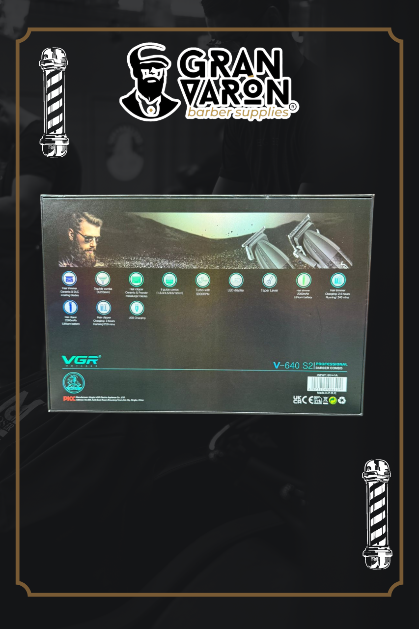 Combo Barbería Profesional VGR V-640 S2: Clipper + Trimmer con Pantalla Digital y Diseño Space-Tech