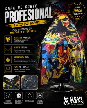 183 Capa de Barbería Profesional - Edición Dragon Ball Graffiti | Diseño Goku Ultra Resistente