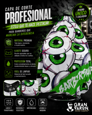 185 Capa de Barbería Profesional - Diseño "Evil Eyes" | Estilo Psicodélico & Skate Art