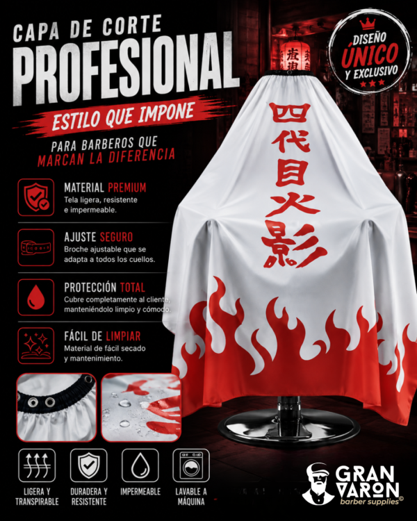 Capa de Barbería Premium - Edición Cuarto Hokage (Naruto) | Diseño "Yondaime" Impermeable