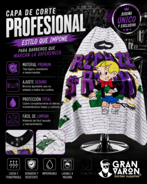 187 Capa de Barbero Profesional Gran Varón - Edición "Richie Rich" Graffiti
