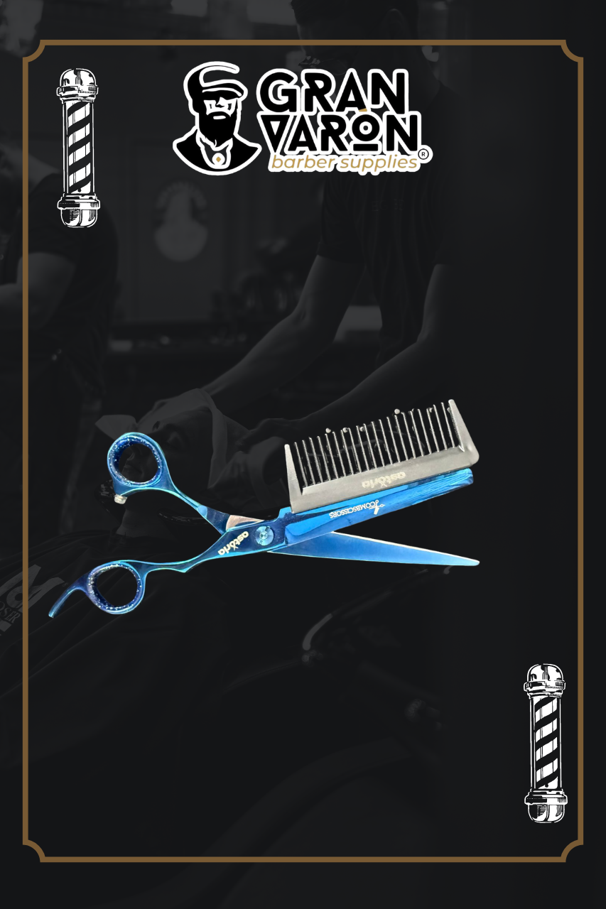 Tijera Híbrida Profesional Astoria - Comb Scissors Blue Edition (Corte y Peine 2-en-1)