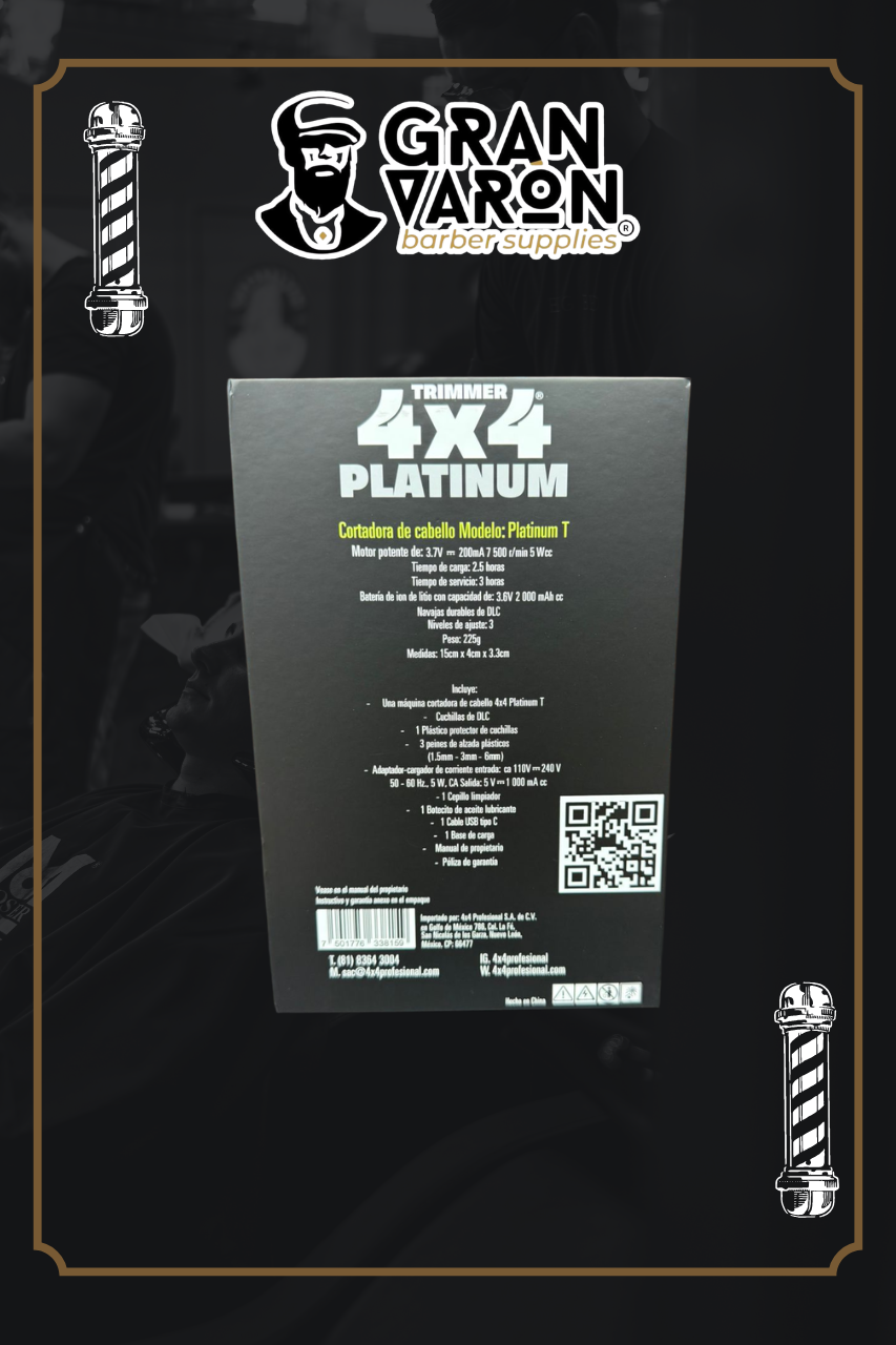 Trimmer Profesional 4x4 Platinum - Máquina Delineadora de Cabello con Motor Magnético y Cuchillas DLC