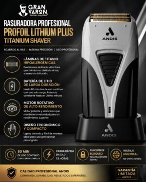 Rasuradora Profesional Andis ProFoil Lithium Plus Titanium Shaver - Edición con Base de Carga