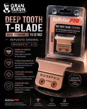 2 Cuchilla BaBylissPRO Deep Tooth T-Blade Rose Titanium FX707RG2 - Repuesto ROSEFX 2.0 para Trimmer