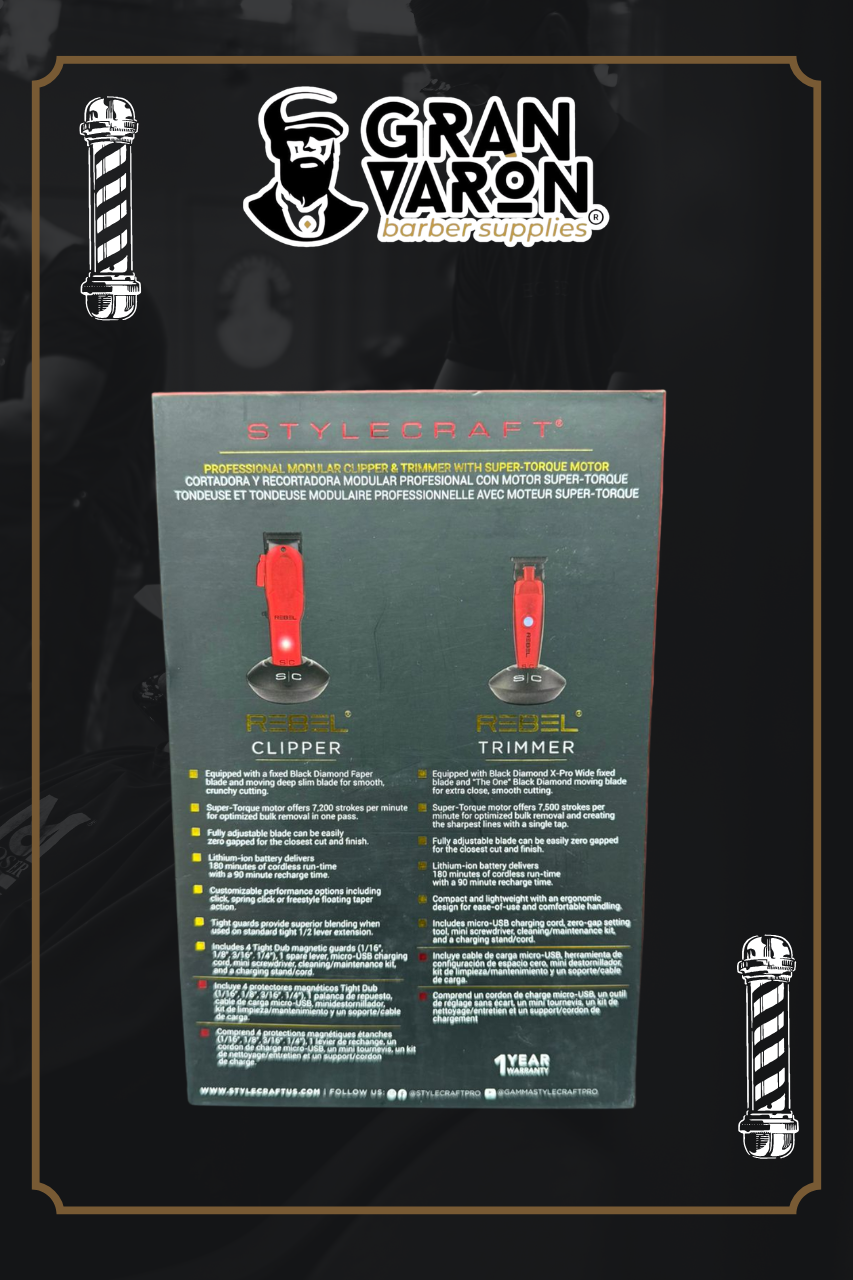 Combo StyleCraft (S|C) Rebel: Cortadora y Terminadora Profesional con Motor Super-Torque