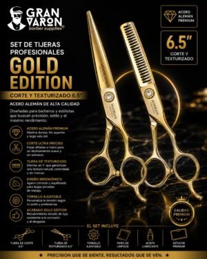 Set de Tijeras Profesionales Hoorain Gold Edition | Acero Alemán 6.5" Corte y Texturizado