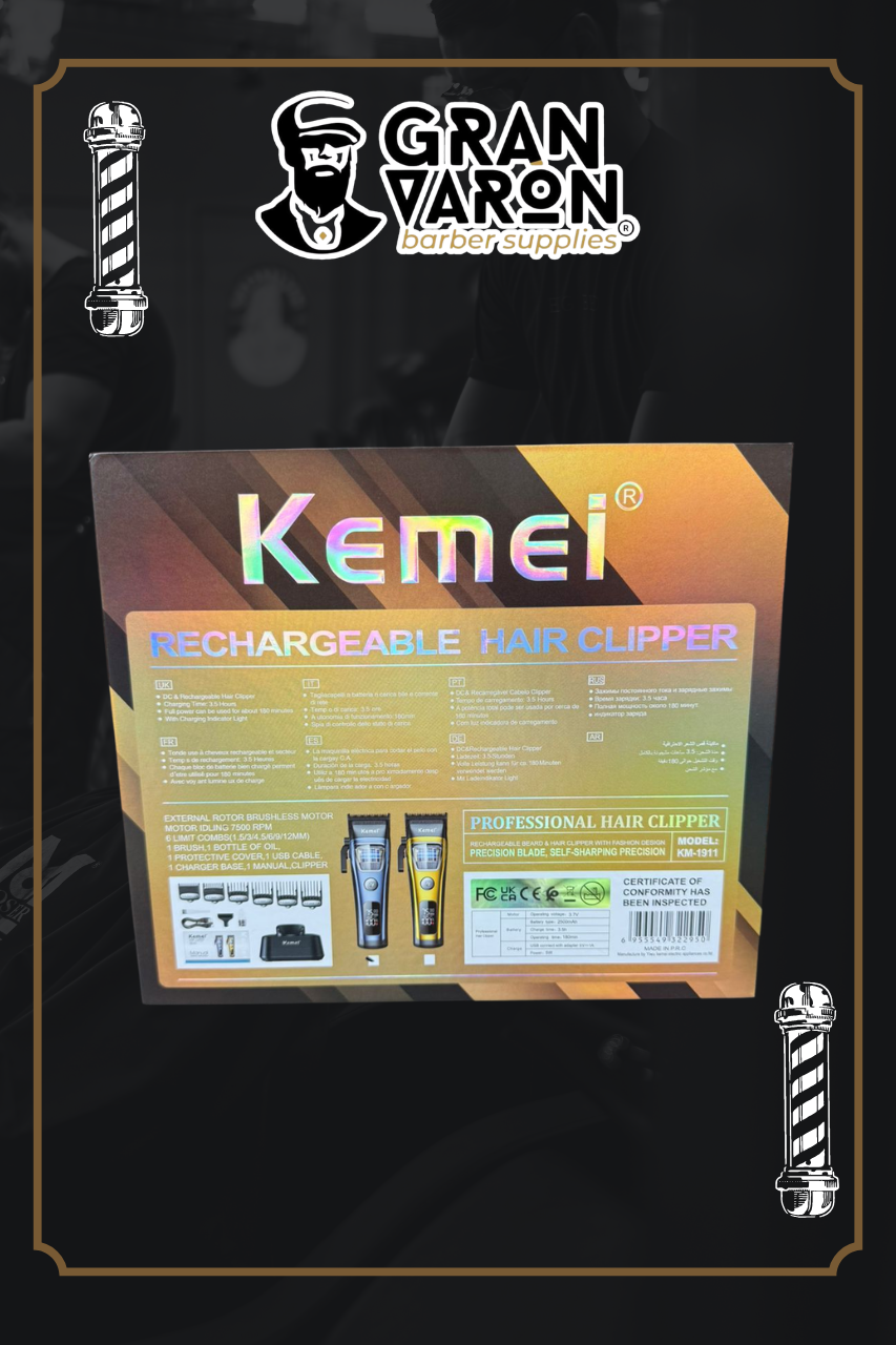 Máquina de Cortar Cabello Profesional Kemei KM-1911 - Motor Brushless 7500 RPM y Cuchillas de Cerámica/DLC