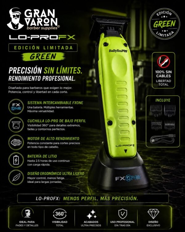 2 BaBylissPRO FXONE LO-PROFX – Recortadora Profesional de Alto Rendimiento (Edición Limitada Green)